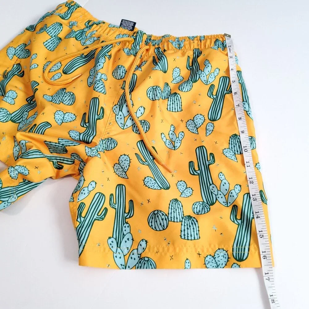 George Mens Cactus Print Swim Shorts Yellow Green Size M - Picture 8 of 8
